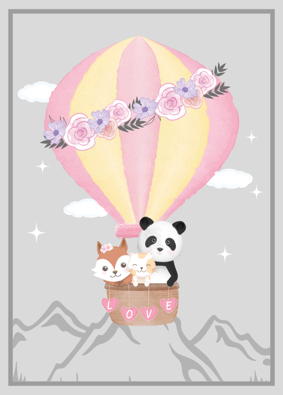 Hot Air Love kids vinyl rug - TenStickers