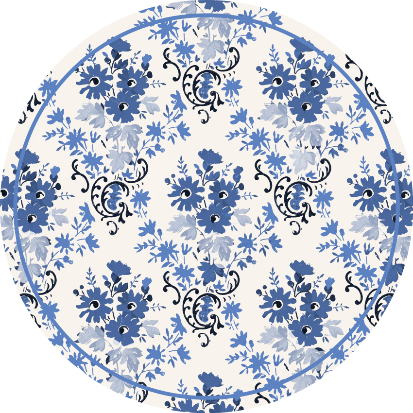 Floral Blue Print circular vinyl rug - TenStickers
