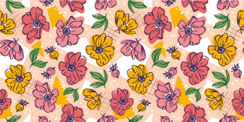 Pink and yellow flower pattern floral rug - TenStickers