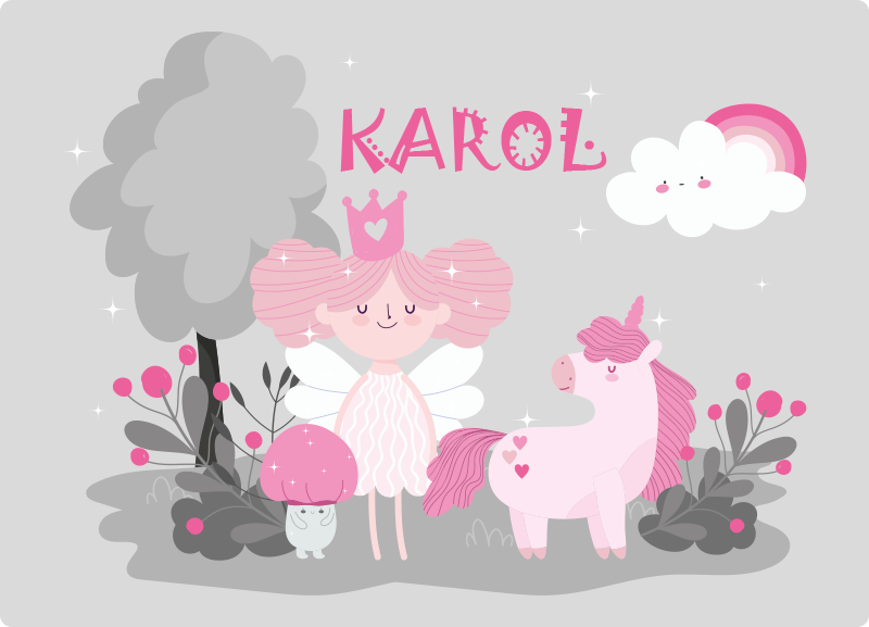 Fairy tale scene with name vinyl rug - TenStickers