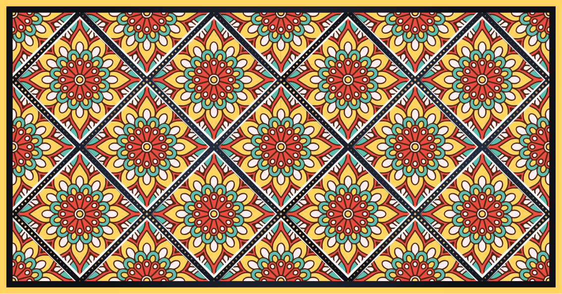 Colorful Geometric Motifs tile vinyl rug - TenStickers