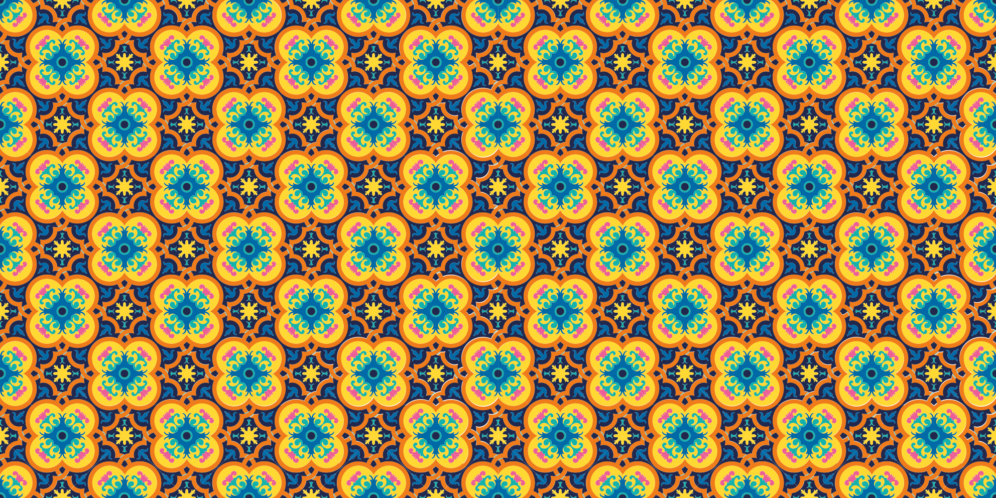 Yellow and blue oriental boho texture carpet - TenStickers