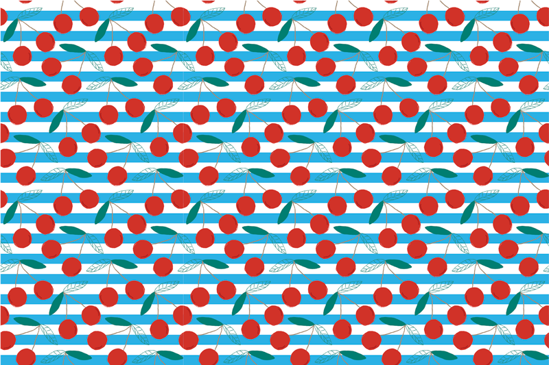 Cherry pattern with blue stripe floor mat - TenStickers