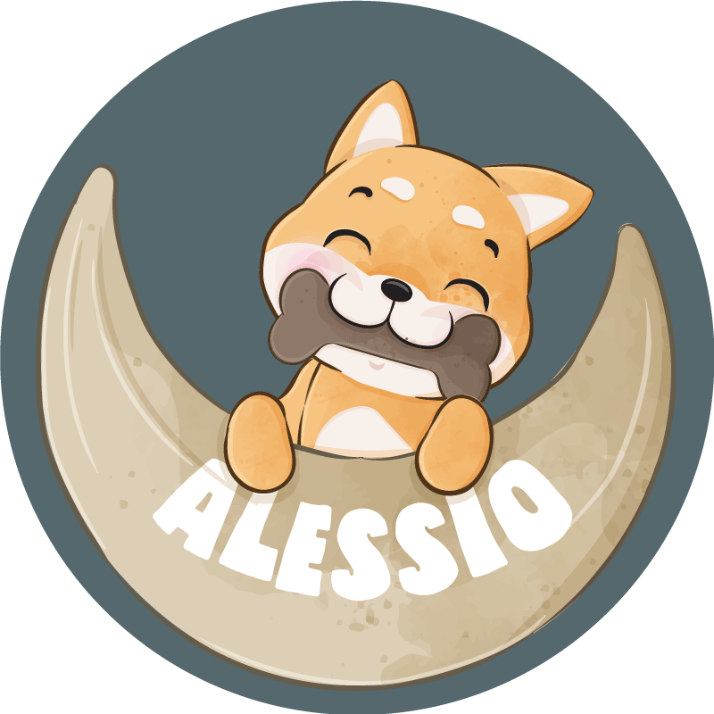 Puppy with bone and name vinyl rug - TenStickers