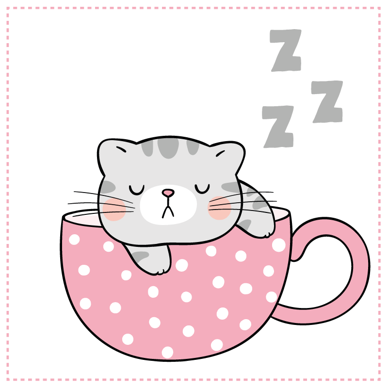 Cute cat sleeping on cup coffee cartoon rug - TenStickers