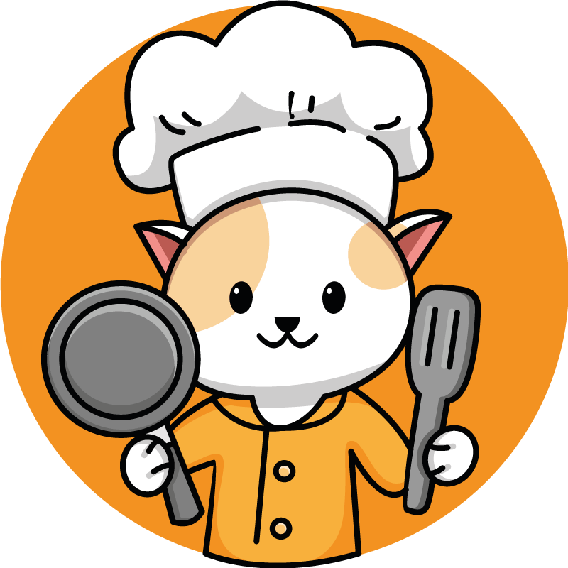Cute cat chef holding fork and spoon animal rug - TenStickers