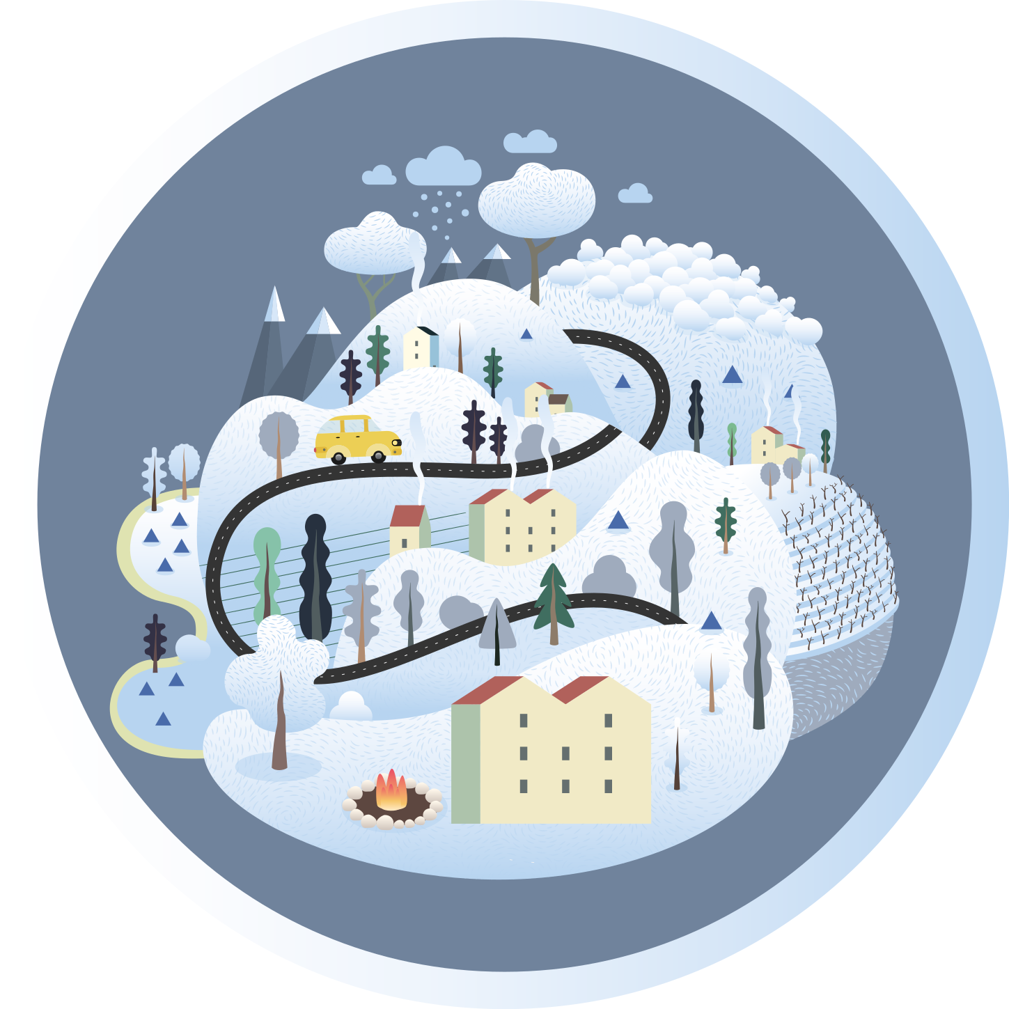 Whimsical Landscape Journey road vinyl rug - TenStickers