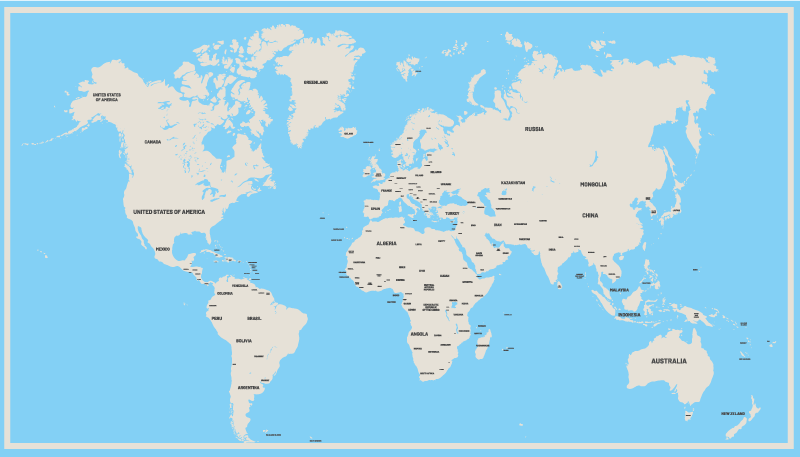 Light colours with country names world map rug - TenStickers