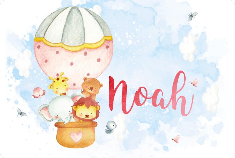 Cute animals flying on balloon personalised mat - TenStickers