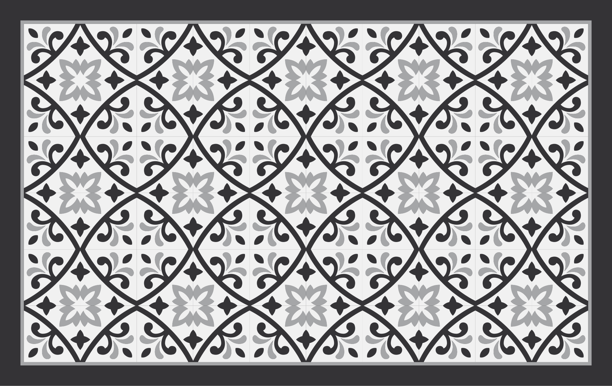Monochrome Floral Pattern tile vinyl rug - TenStickers