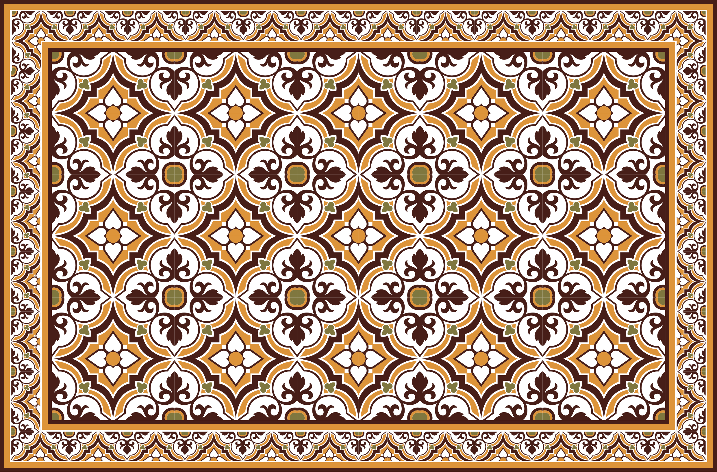 Brown and green plants pattern tile carpet - TenStickers