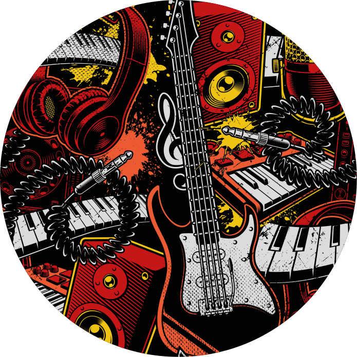 Cartoon musical instrument pattern circular rug - TenStickers