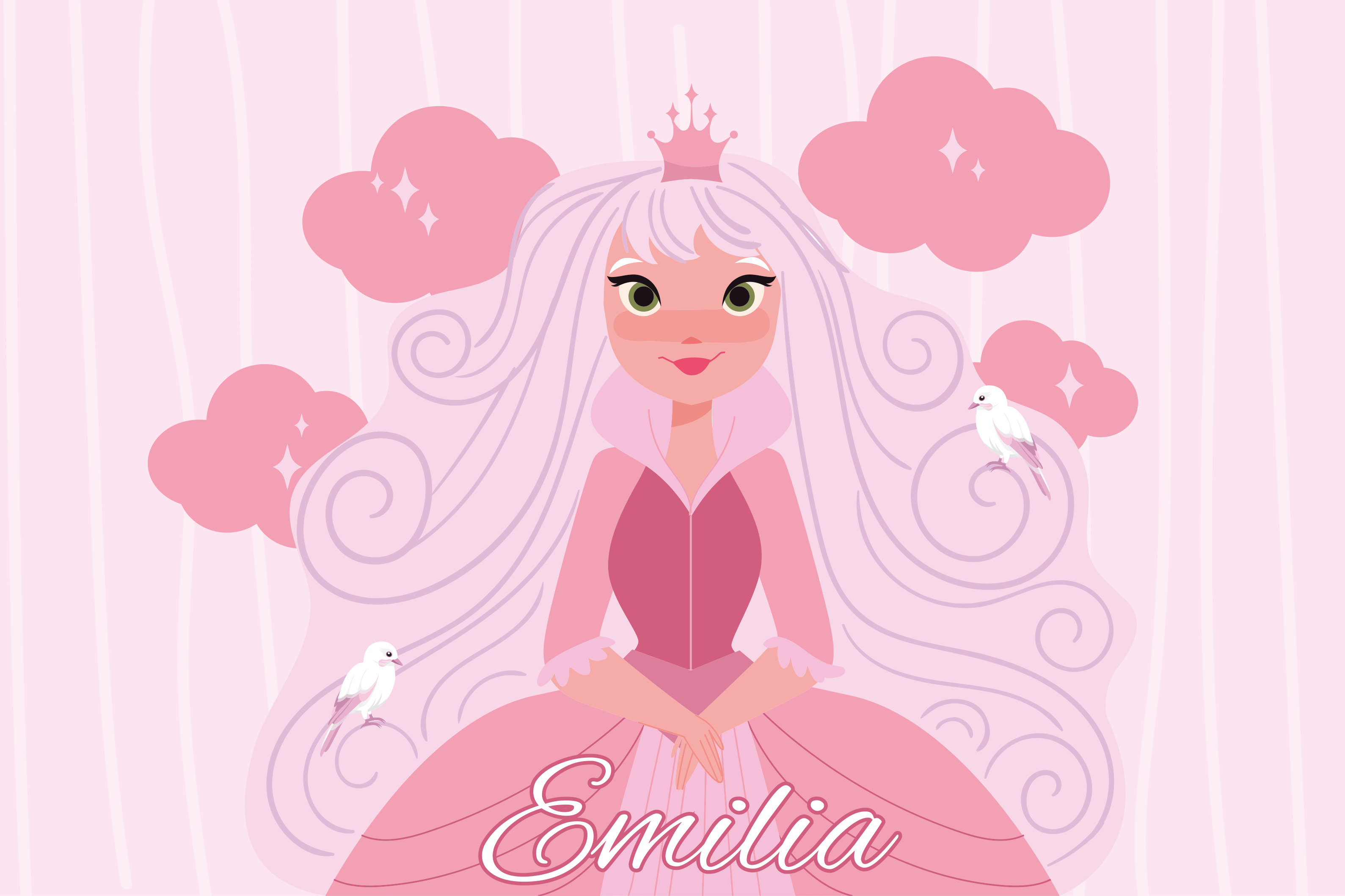 Pink cartoon princess personalised mat - TenStickers