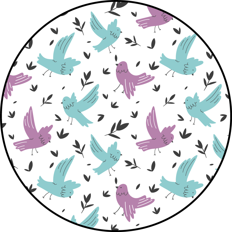 Blue and purple birds illustration circular rug - TenStickers