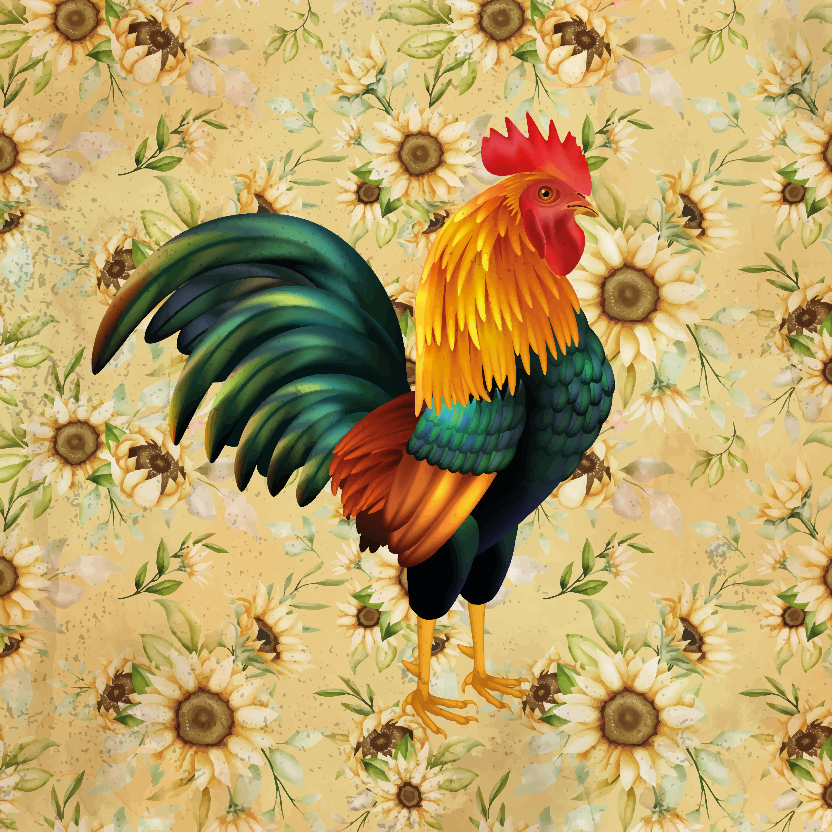 Porud rooster flower vinyl rug - TenStickers