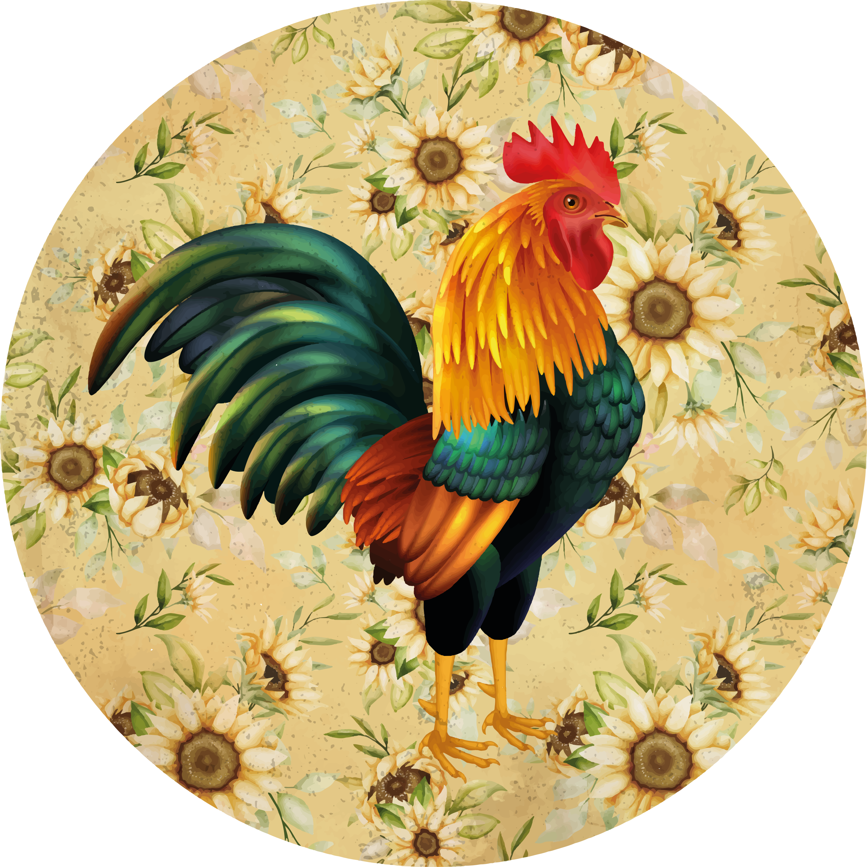 Vibrant rooster display flower vinyl rug - TenStickers