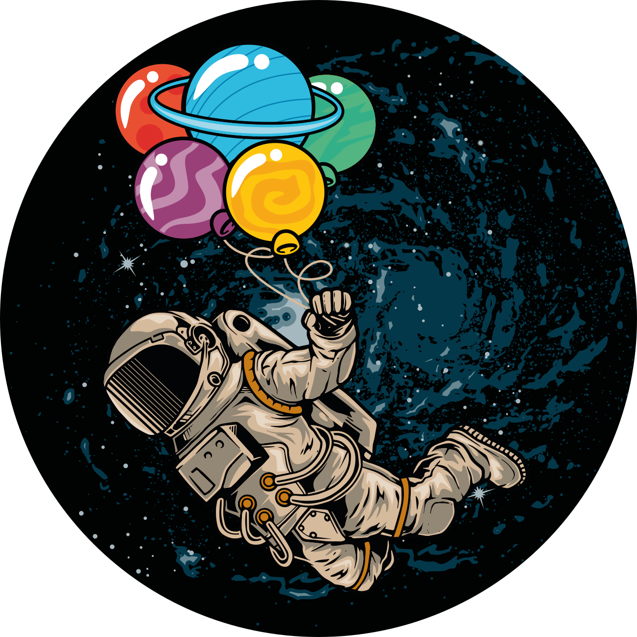 Astronaut with balloons vinyl rug - TenStickers