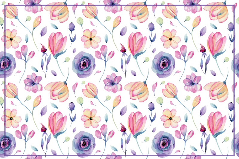 Purple delicate floral pattern nature vinyl rug - TenStickers
