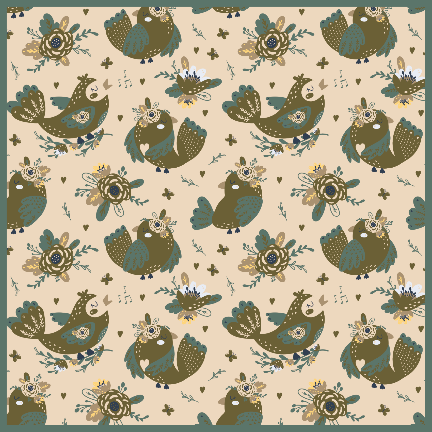 Whimsical Bird Patterns flower vinyl rug - TenStickers