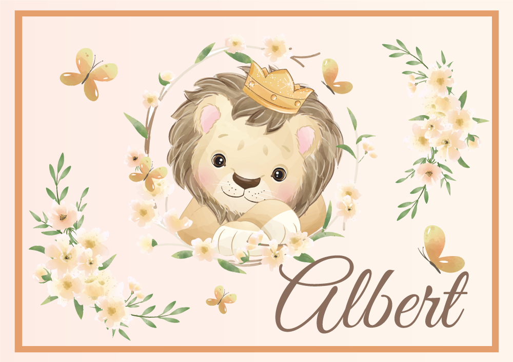 Baby lion with name vinyl rug - TenStickers