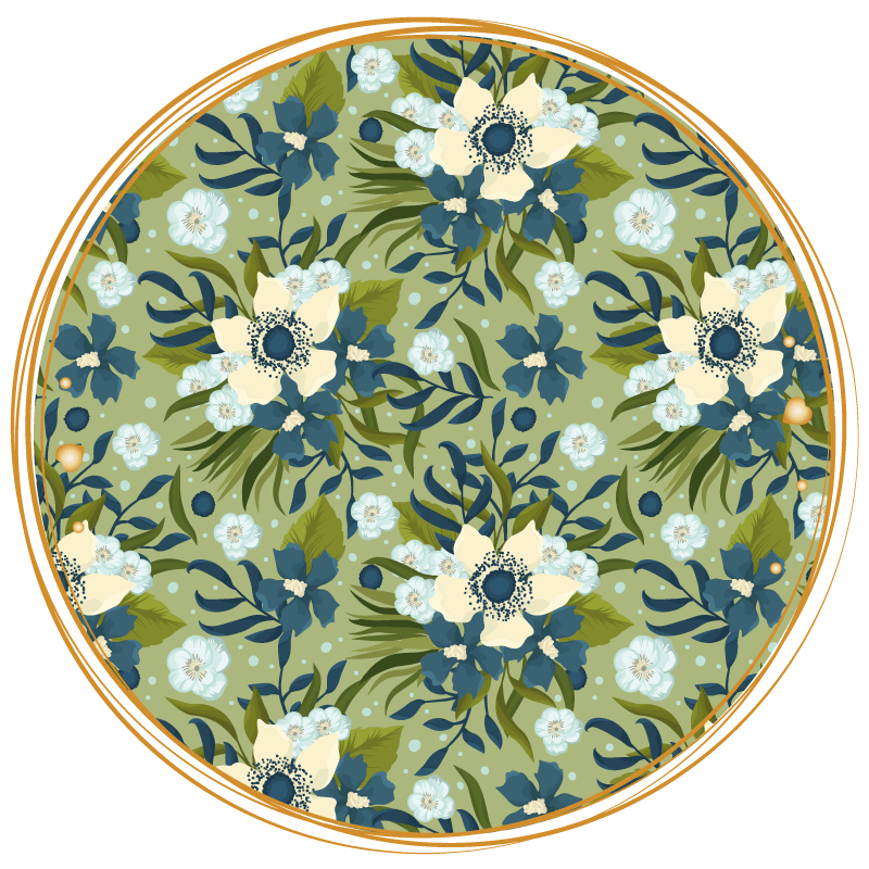 Round Flourishing Motif flower vinyl rug - TenStickers