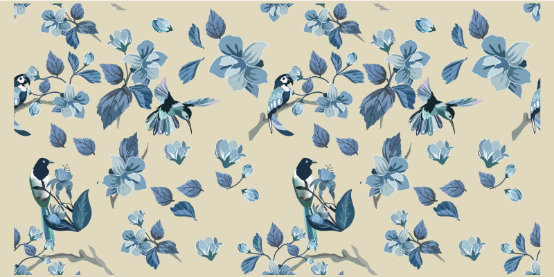 Blue Floral Accents flower vinyl rug - TenStickers