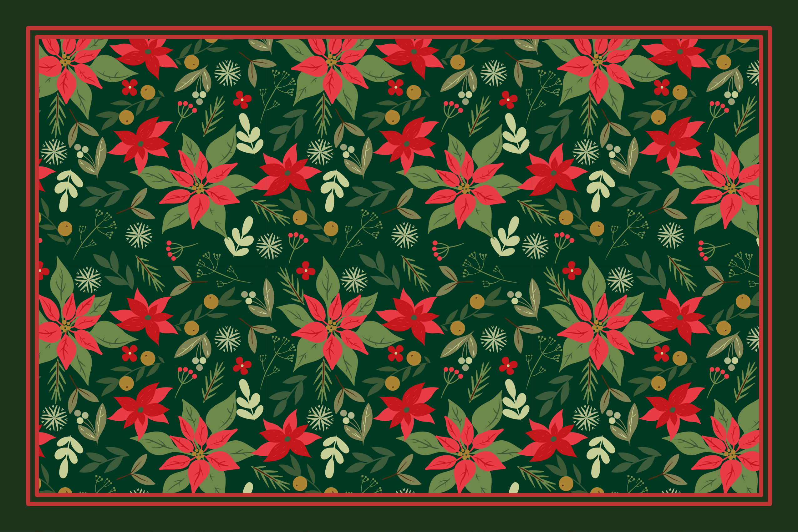 Festive Poinsettia Pattern Christmas rug - TenStickers