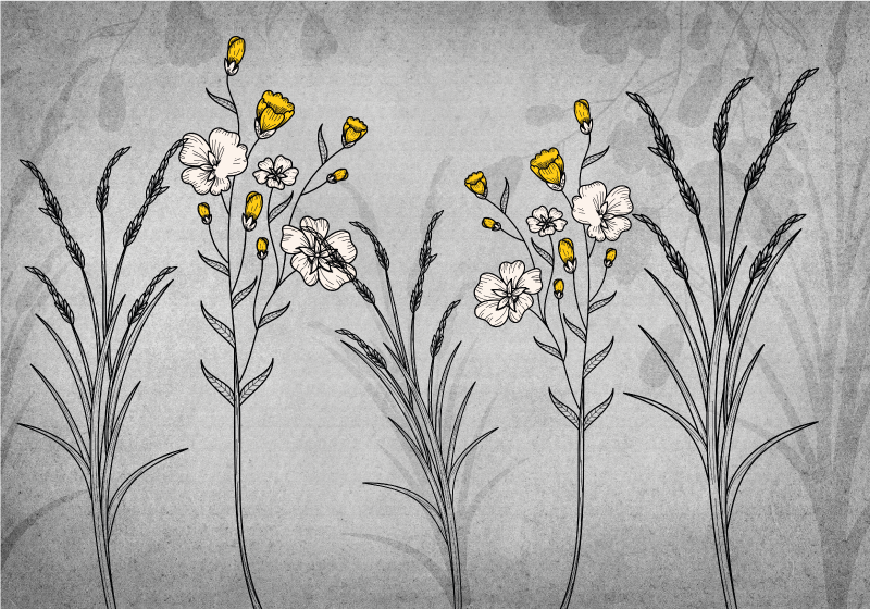 Floral Sketch Detail flower vinyl rug - TenStickers