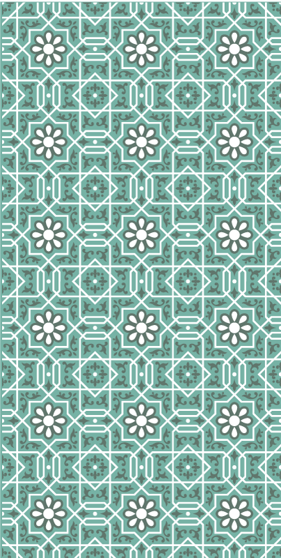 green floral tiles kitchen mat - TenStickers