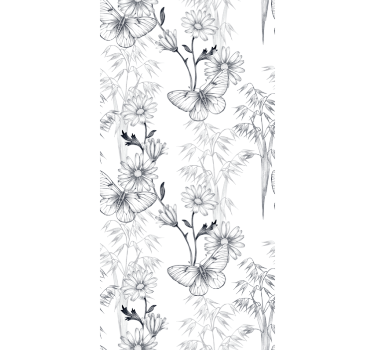 Butterfly wallpaper with black floral pattern - TenStickers