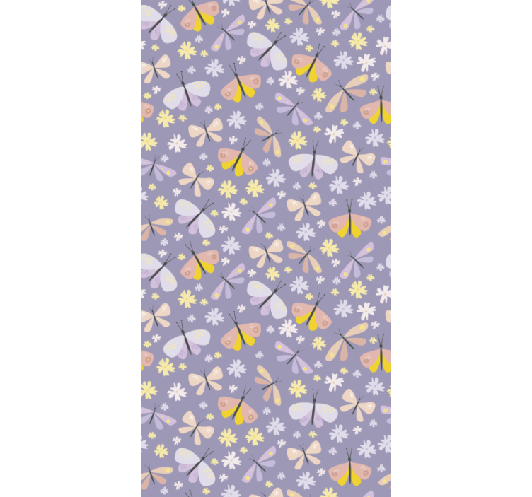 Butterfly wallpaper with elegant purple flowers - TenStickers
