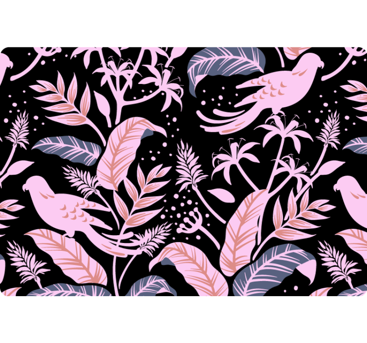Nature wallpaper featuring black and pink birds on leaves - TenStickers