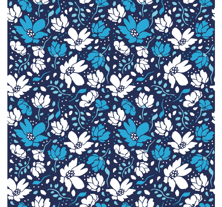 Texture pattern wallpaper white daisies on blue - TenStickers