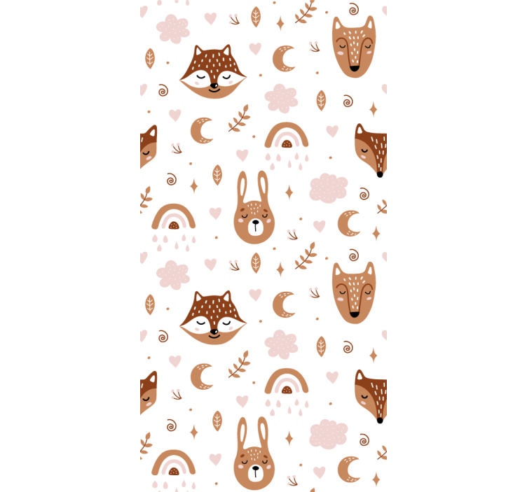 Kids wallpaper with adorable brown animals and rainbows - TenStickers
