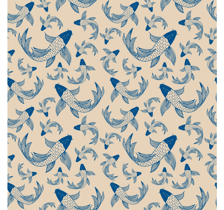 Kids wallpaper with blue swimming fishes on beige - TenStickers