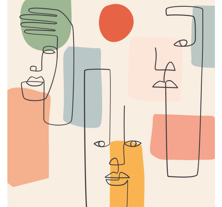 Geometric wallpaper featuring minimalistic face art - TenStickers