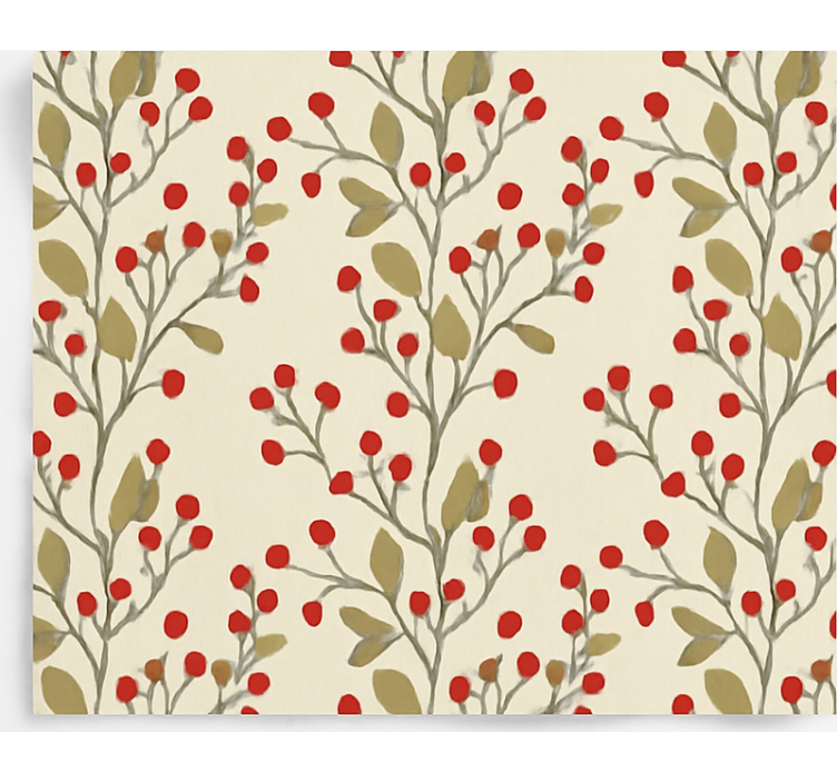 Dining room wallpaper berries floral leaves - TenStickers