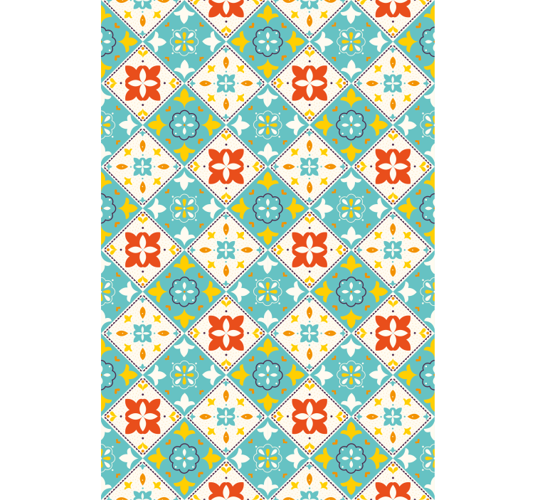 Bathroom wallpaper in blue and beige tiles - TenStickers