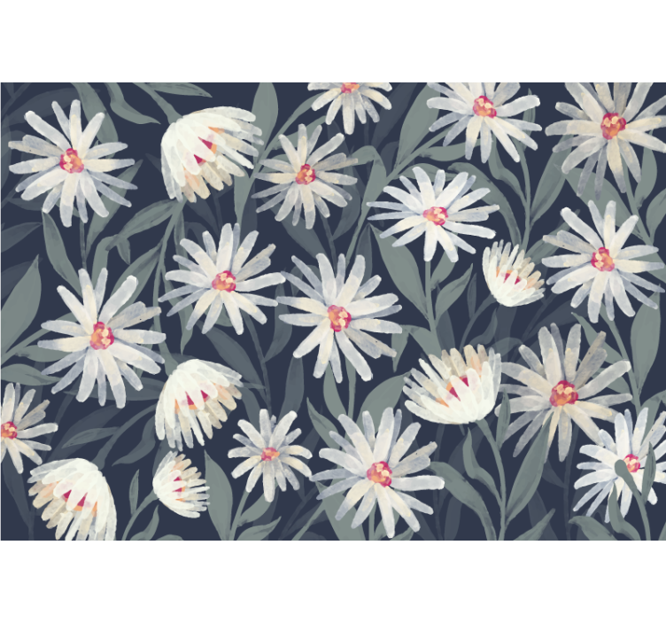 Kitchen wallpaper blue background daisy flowers - TenStickers