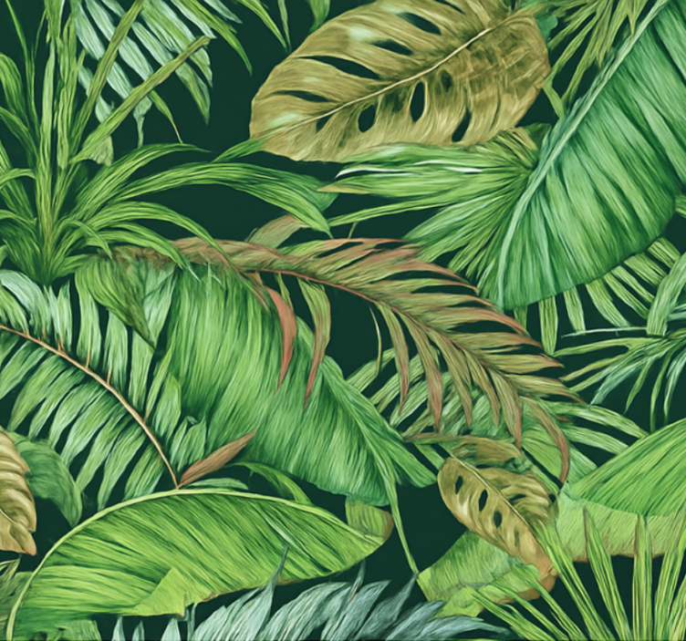 Living room wallpaper tropical leaves jungle - TenStickers
