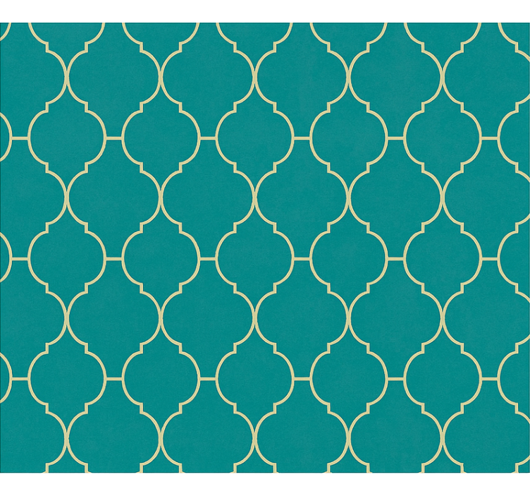 Living room wallpaper in gold and turquoise motif - TenStickers