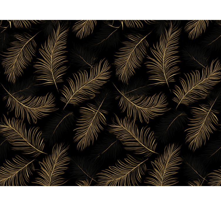 Living room wallpaper black with gold leaf design - TenStickers