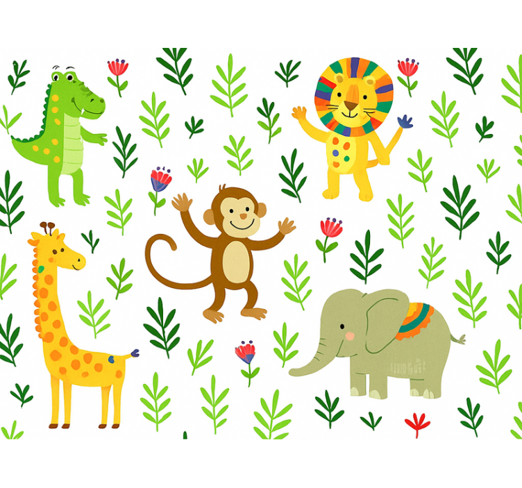 Kids wallpaper cute happy animals - TenStickers