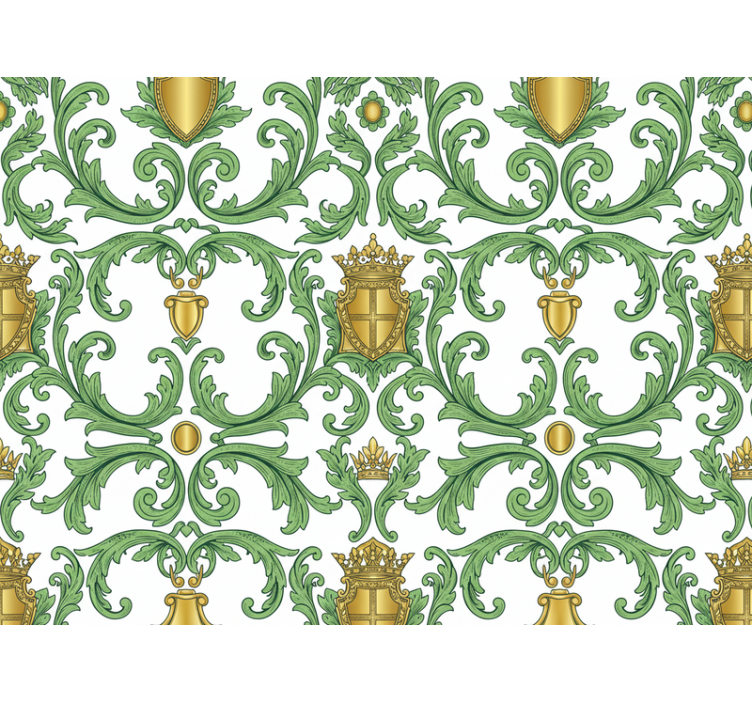 Baroque wallpaper in ornamental green and gold - TenStickers