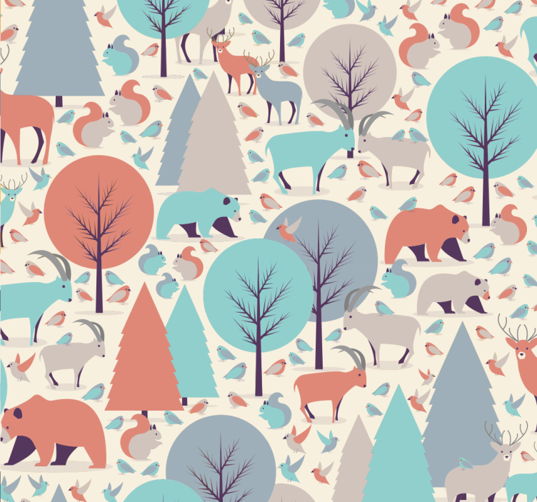 Kids wallpaper with animals and trees - TenStickers