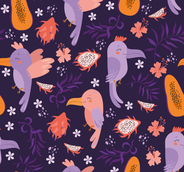 Purple Tropical Parrot Animal Wallpaper - TenStickers