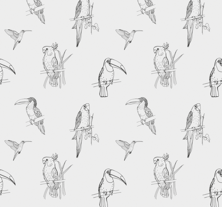 Tropical Birds Sketch parrots wallpaper - TenStickers