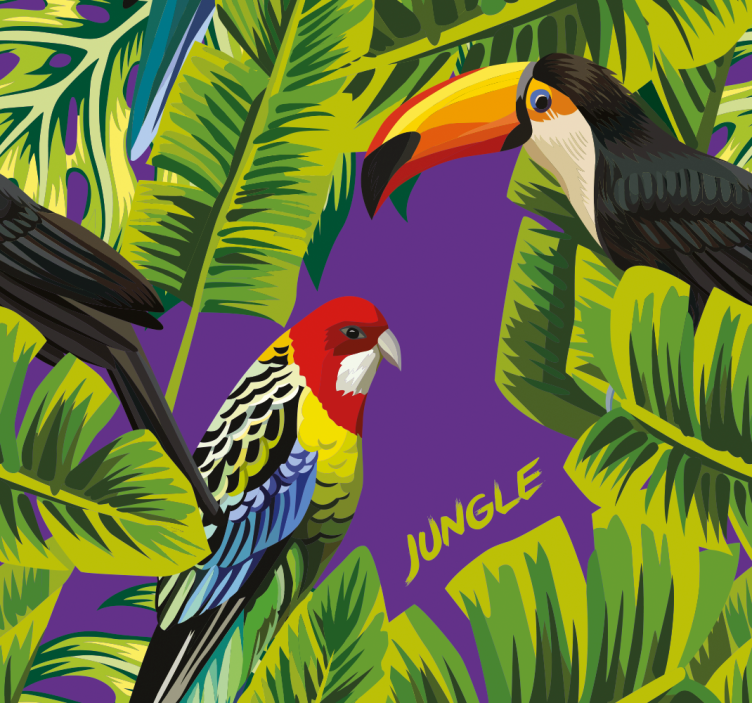 realistic tropical leaves birds - TenStickers