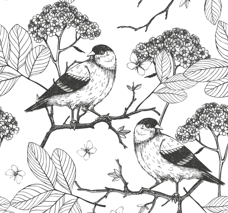 Birds Botanical Motif birds wallpaper - TenStickers
