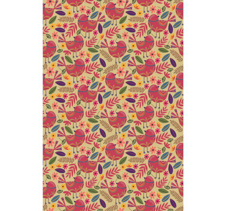 Colorful birds folk pattern Flower Wallpaper - TenStickers